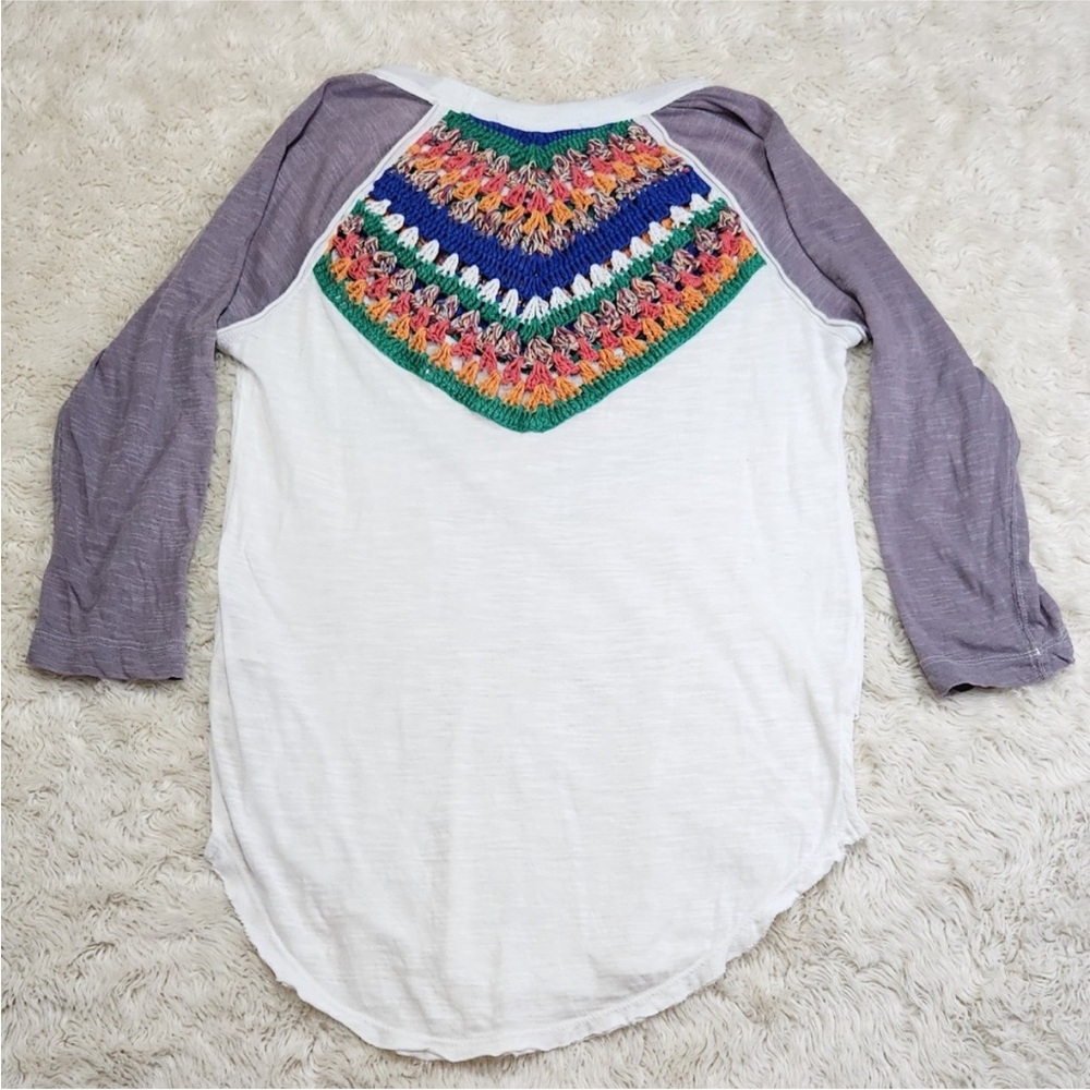 Free People Spring Bound Crochet Detail Top Blue Combo Size L - Picture 6 of 6